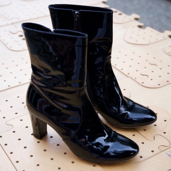Aquatalia Rhumba Low Black Retro Patent Leather Boots Made In Italy Woman's 10 - Picture 9 of 16